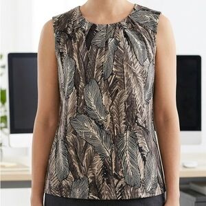 Alfani XL Feather Print Sequin Tank Top Gray Black Sleeveless Blouse Office Wear